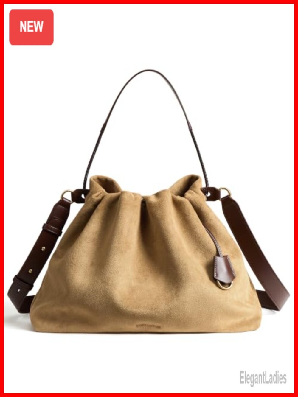 Faux Suede Vegan Leather Slouchy Hobo Drawstring Crossbody Shoulder Bag